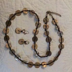 Premier Designs Brass color disc necklace earrings